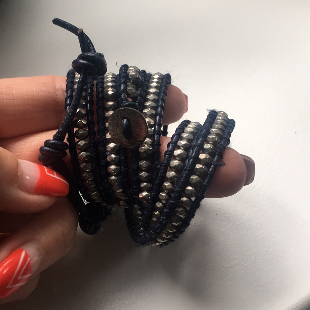 Aldenrae leather navy silver wrap bracelet